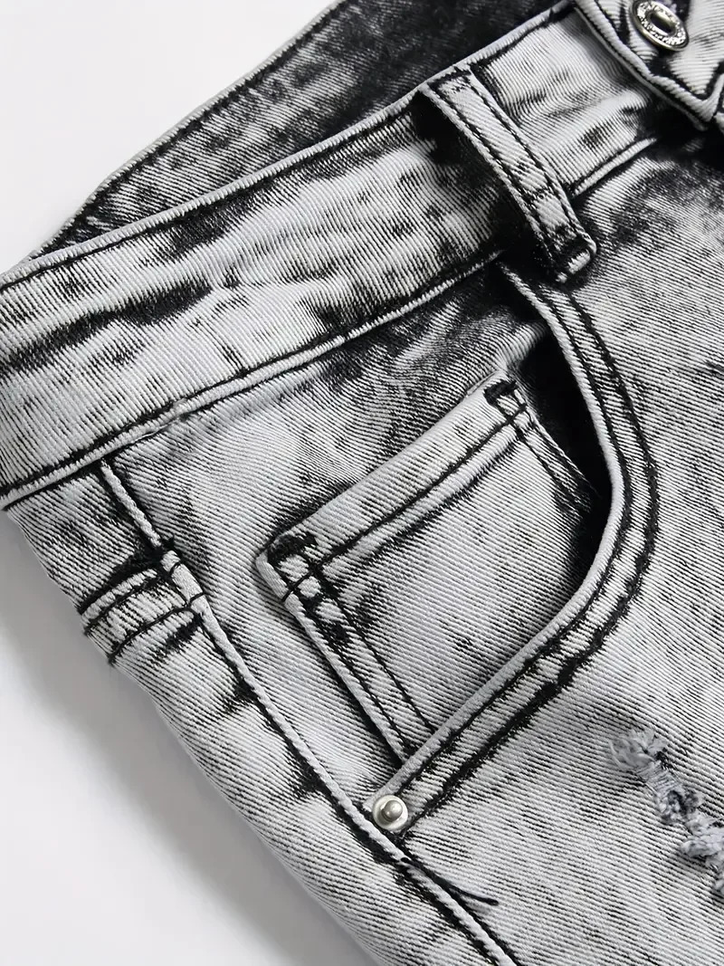 Summer ultrathin elastic mens shorts fashionable retro ned denim streetwear 98% pure cotton cargo 250313