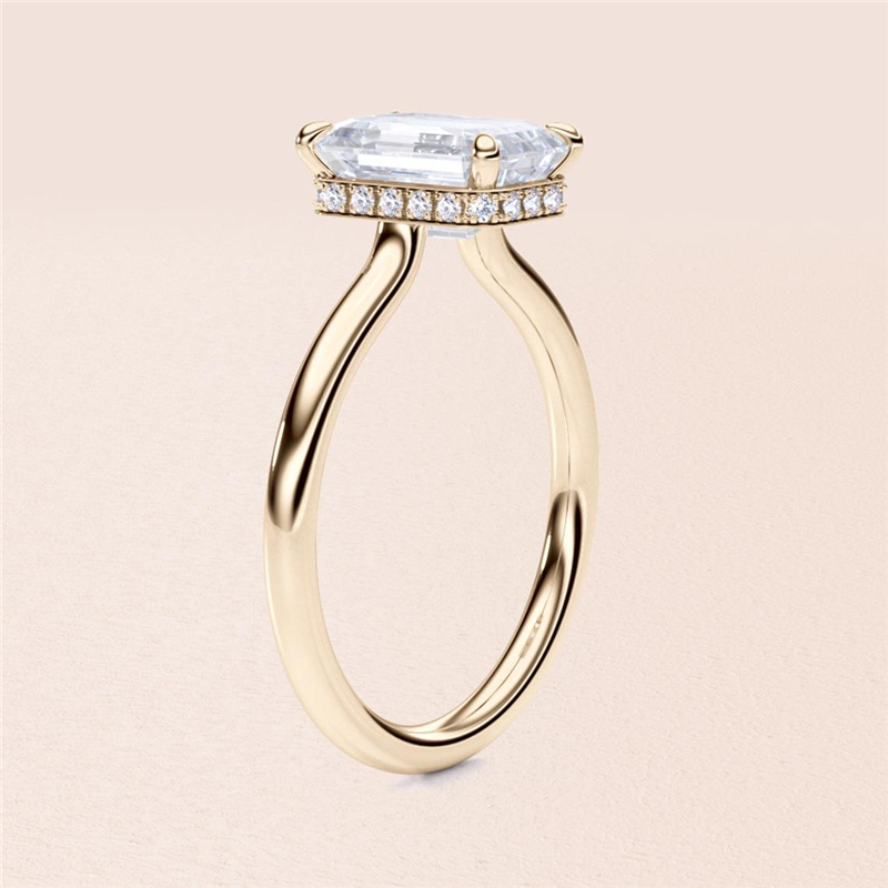 Jewelry 3 Carat Emerald Cut Lab Diamond Engagement Ring Hidden Halo 18K Yellow Gold Solitaire Emerald Diamond For Women Wedding