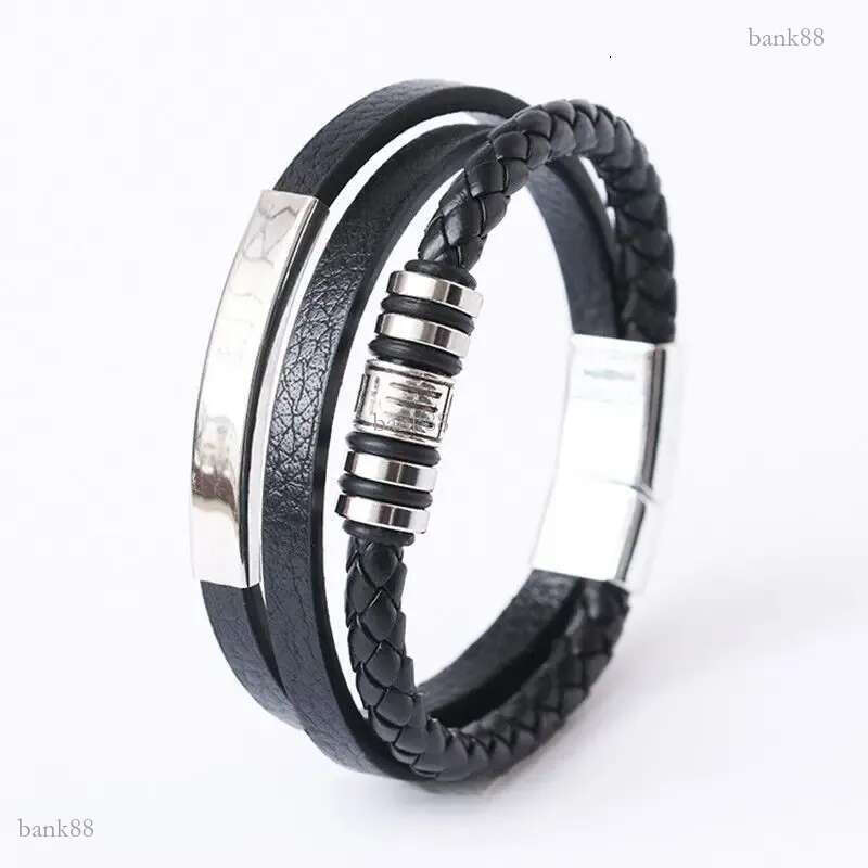 Trendy Leather Bracelets For Men Stainless Steel Bracelet 21Cm Multilayer Braided Rope Bracelets For Male Jewelry G