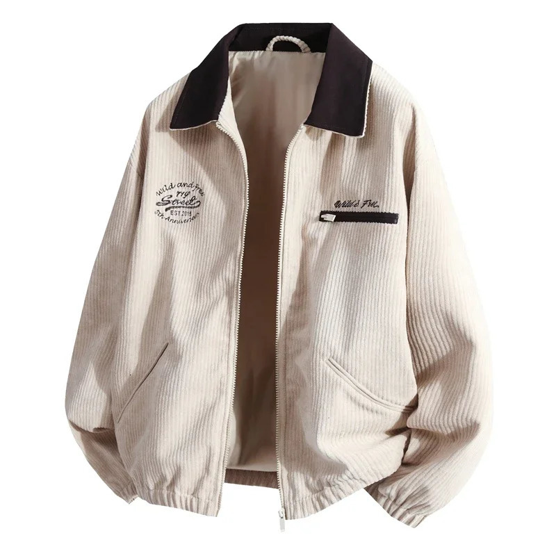 Spring Corduroy Jacket Mens Retro Collar Cotton Military Korean Ultra Thin Set Bomber 250313