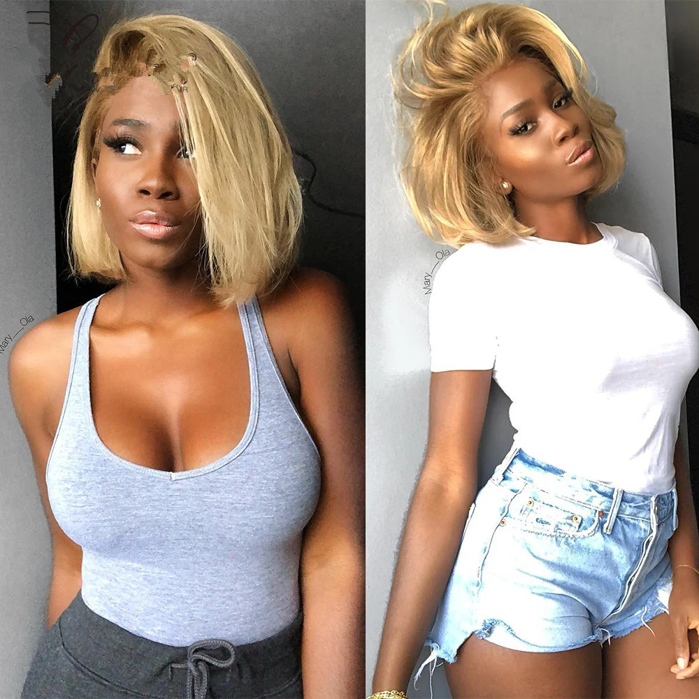 4/613 Ombre Blonde Bob blunt cut colored Lace Front Wig Human Hair Transparent Short Wigs premium Straight Brazilian Hair For Women 8inch 10inch 12inc