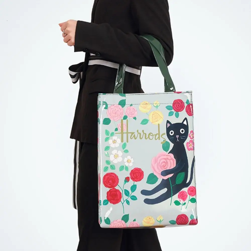 1Pc London Style PVC Reusable Shopping Purses Large Eco Friendly Flower Womens Tote Shopper Bag Summer Waterproof Beach Handbag R250312