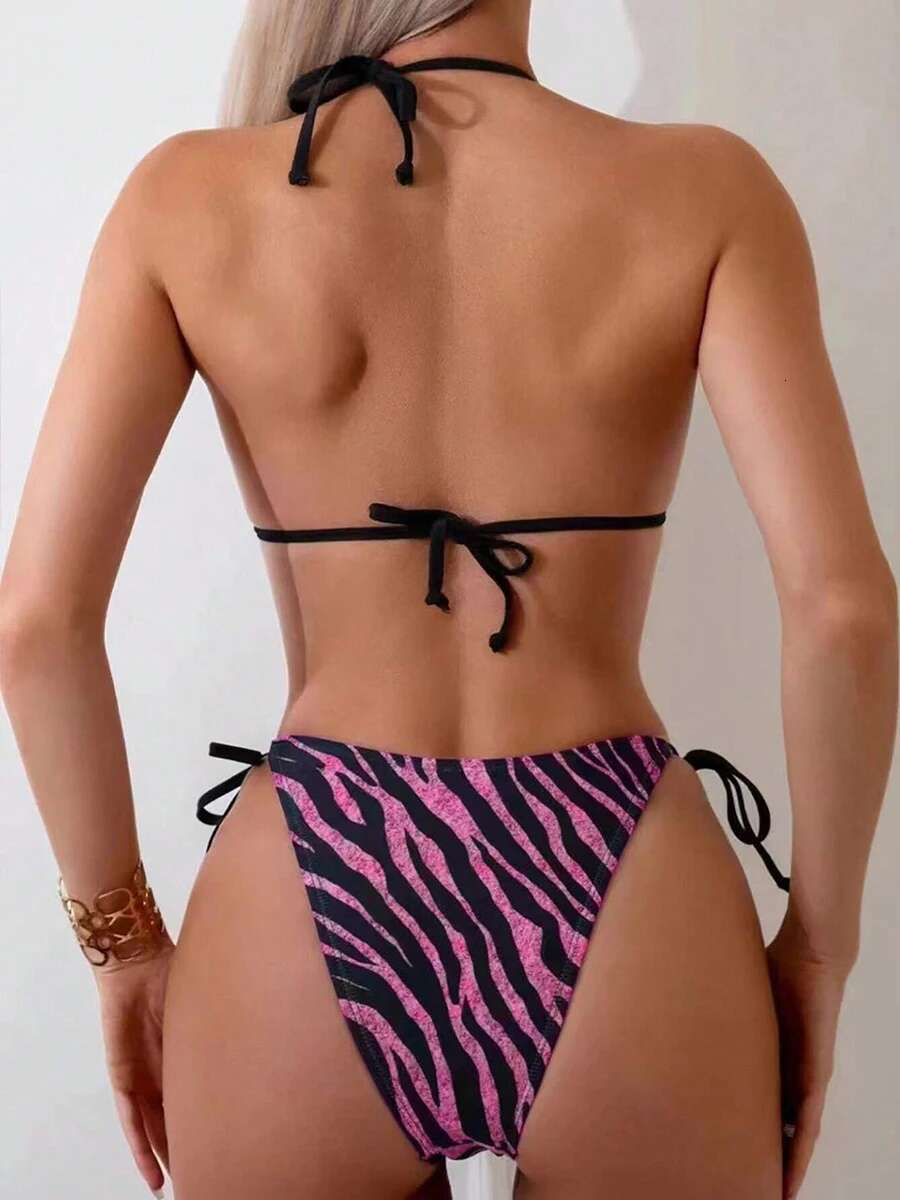 Sexy Striped Micro Bikini 2025 Trend Women Swimsuit Female Halter Swimwear Thong Bikinis Set Two-Piece Beachwear Bathing Suit