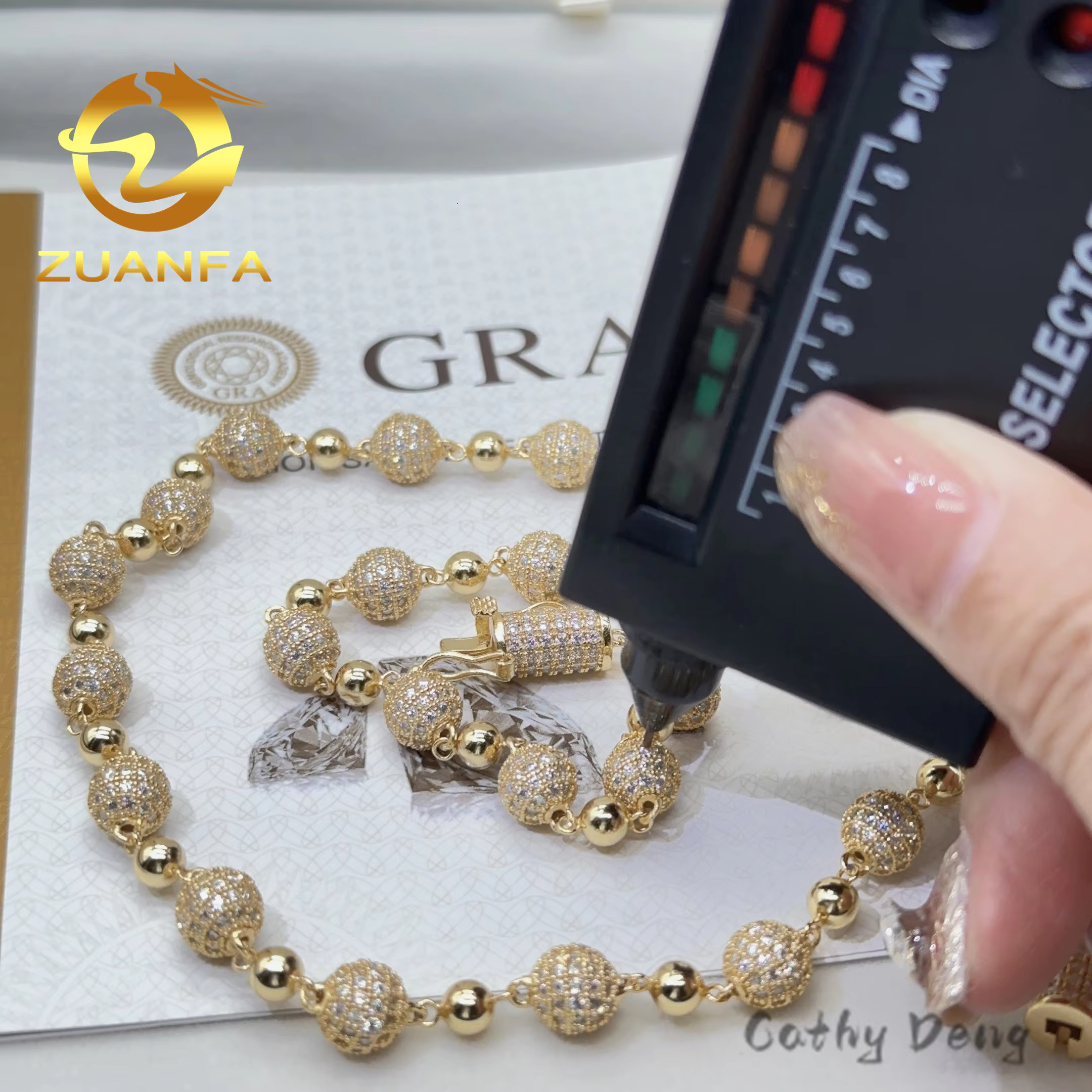 Trendy Fine Jewelry 8mm Round Ball Design Pass Diamond Tester 925Silver Vvs Moissanite Diamond Iced Out Ball Chain Necklace