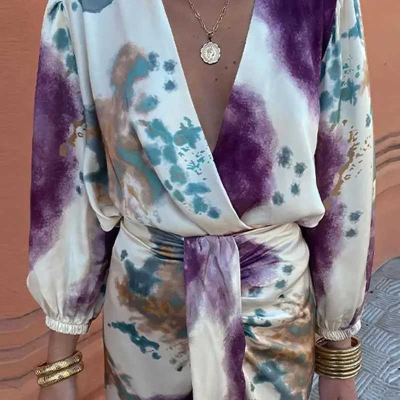 Urban Sexy Dresses 2025 Women Fashion Tie Dye Printed Blouse Skirt Sets Chic Lady Casual v neck Blouse and Skirt 2pcs set dr Y240312Y4L8