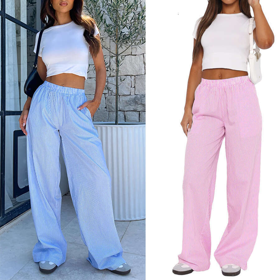 Women's Striped Wide Leg Street INS Loose High Waist Pants 2025 New Casual Fashion Trendy Clothing
