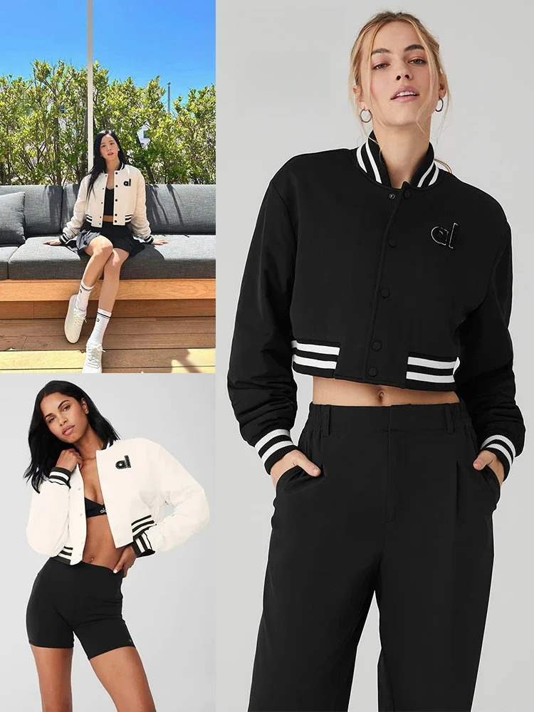 New Cropped G.O.A.T Jacket Women's Fashion Retro Letter Patch Full Button Ribbed Cuffs Slanted Pocket Warm Coat