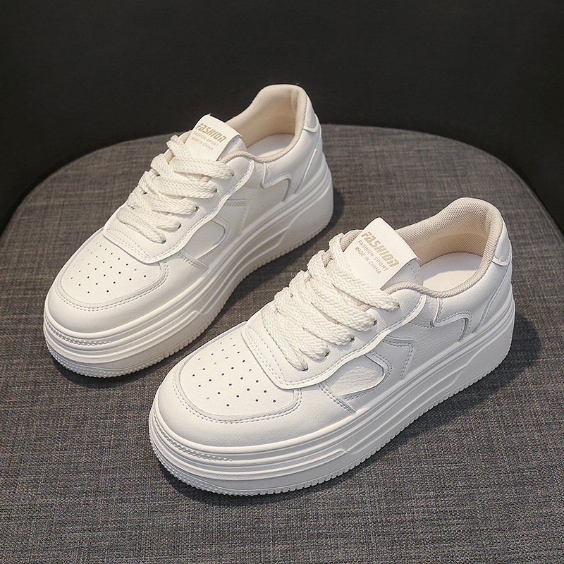 2025 Spring Genuine Leather Women s White Shoes Multi Functional Thick Soled Board Shoes Trendy Designer Fashion Sports Shoes Running Shoes Skateboard