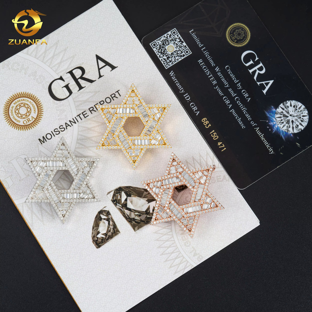 Pass Diamond Tester Hip Hop Jewelry 925 Silver Baguette Moissanite Custom Style Star Iced Out Pendants VVS Moissanite Pendant