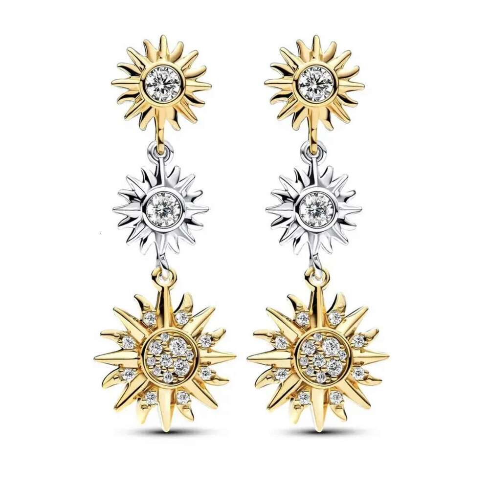 925 Sterling Silver Sparkle Timeless Love Rose Two-Tone Sun And Moon Earrings Beautiful Anniversary Gift For Women Jewelry