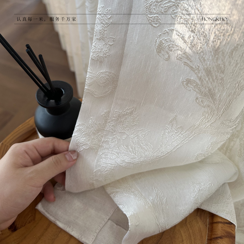 T0384 French Rococo jacquard yarn 3.2 width embossed high-grade imitation silk micro-gloss living room yarn curtain recommended shaping