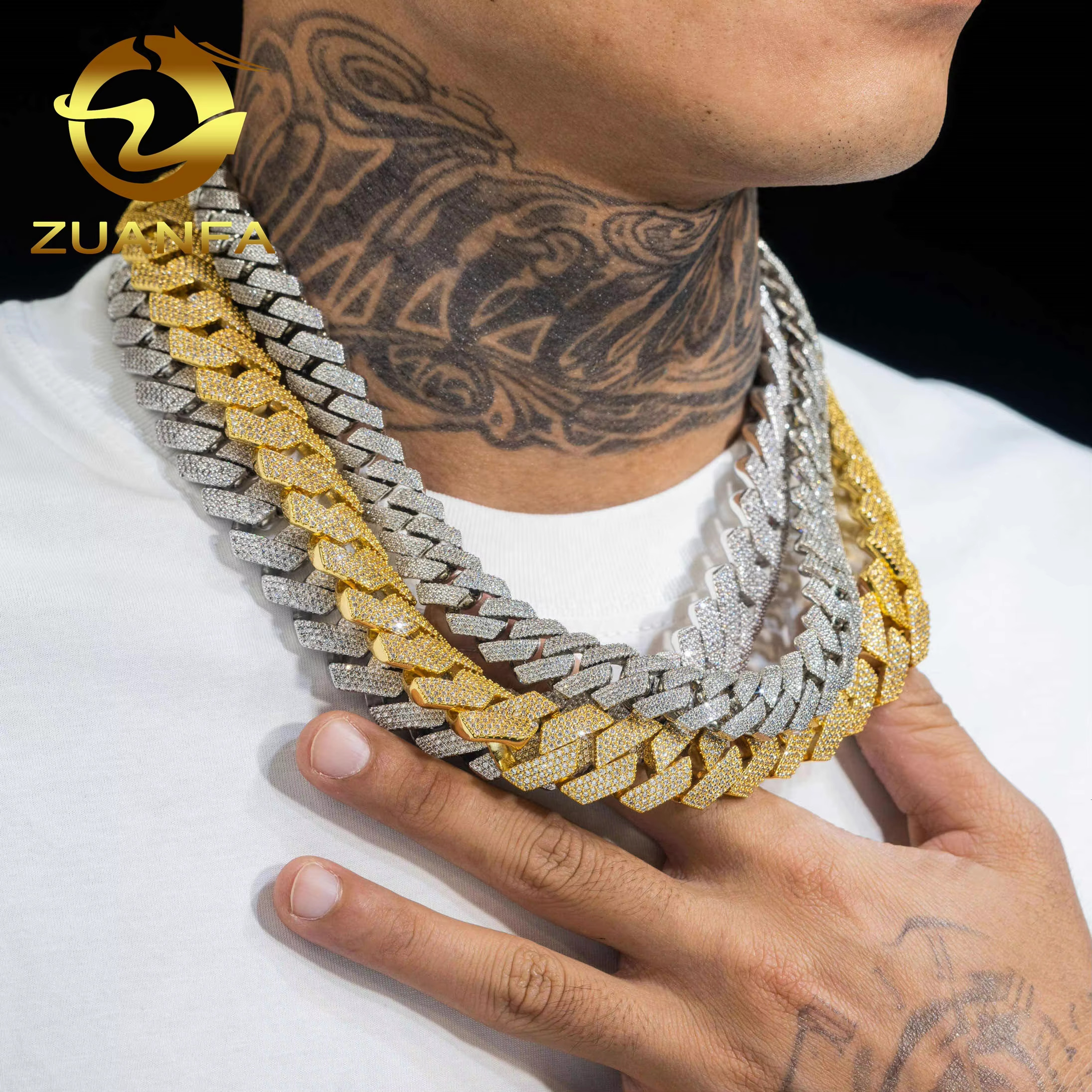 Wholesale Hip Hop Lab Diamond Necklaces Bracelet Brass AAAAA moissanite Diamond Fashion Jewellery Iced Out Cuban Link Chain