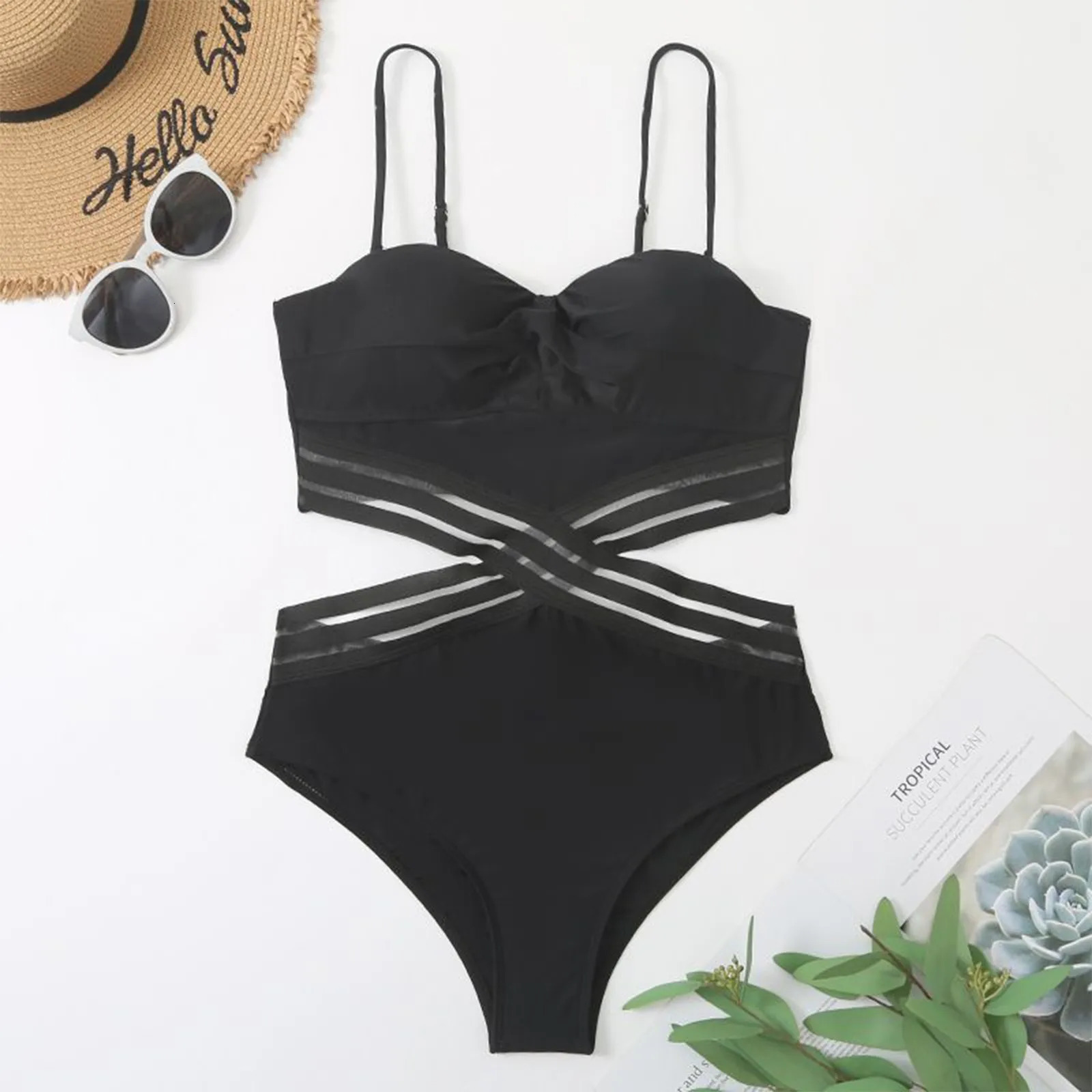 WomenS Fashion Solid Color Sexy Swimsuit High Waist Bikini With Chest Pad No Steel Support Bathing Suit Womens Sets 250311