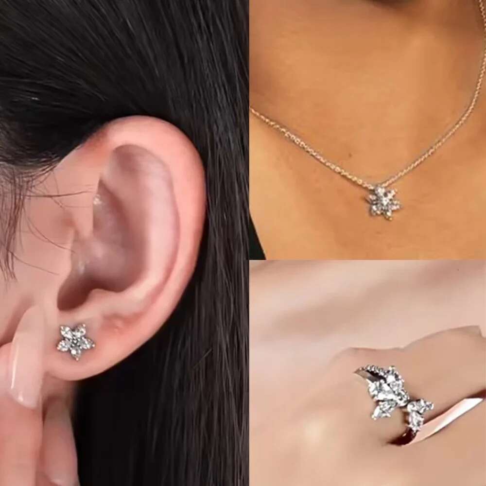 Earrings 925 Sterling Silver Sparking White Glass Flower Series Earrings Charms Necklace Ring Women's Fine Jewelry Gift