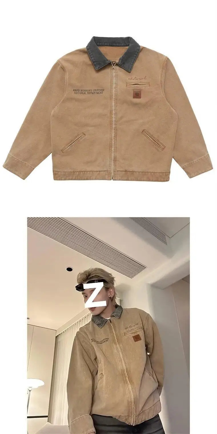 Retro canvas Detroit hunting jacket with thick cotton pockets and a lapel zipper suitable for mens autumn season 250313