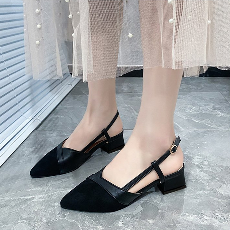 Chunky heel shoes Mid-heel sandals with bun head free Shipping slippers Women with pointed toes Apricot nude black heels 2025