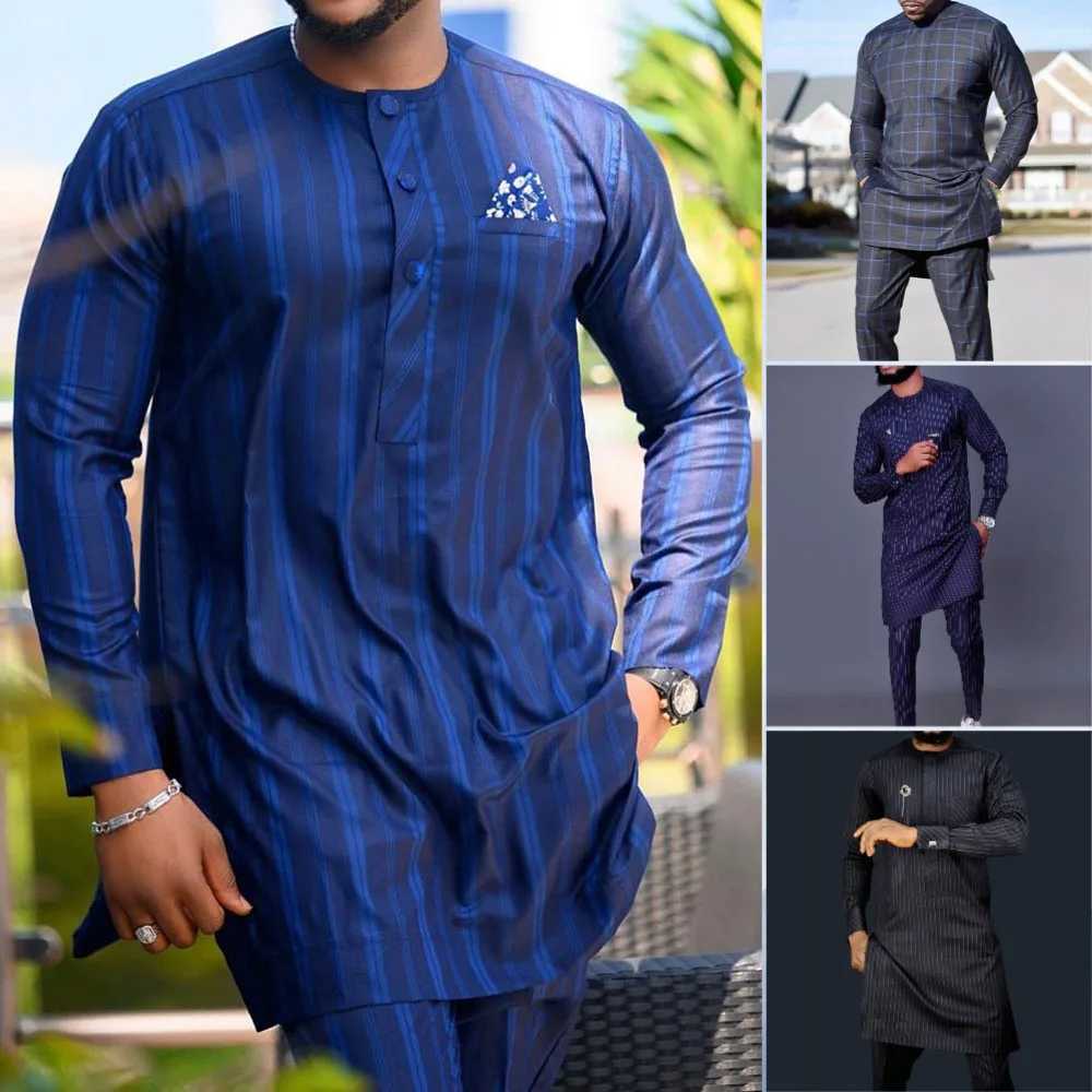New 2pc Luxury African Traditional Mens Wear Elegant Full Set Mens Wear Set Mens Pants Set Dress Set Ethnic Osaka Kaftan X250313