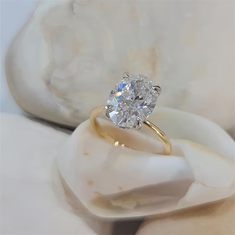 Jewelry 3CT Oval 2 Tones Hidden Halo CVD Lab Diamond Engagement Ring Oval Diamond Yellow And White Gold Wedding For Women