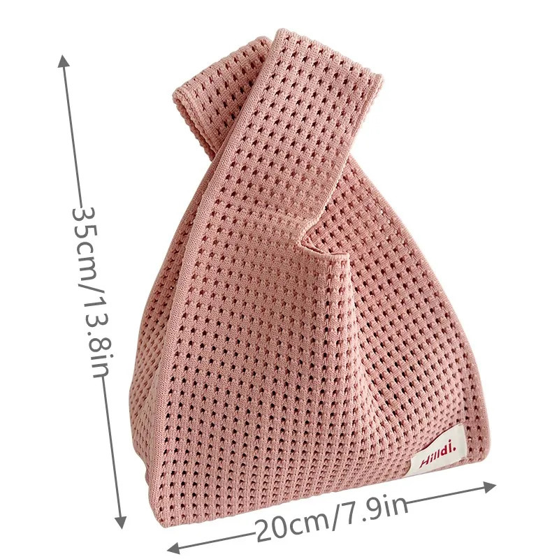 Skeleton Solid Color Knitted Bag WomenS Mini Knot Wristlet Hundred Large Capacity Mesh Handbag Reusable Shopping Bag Summer R250312