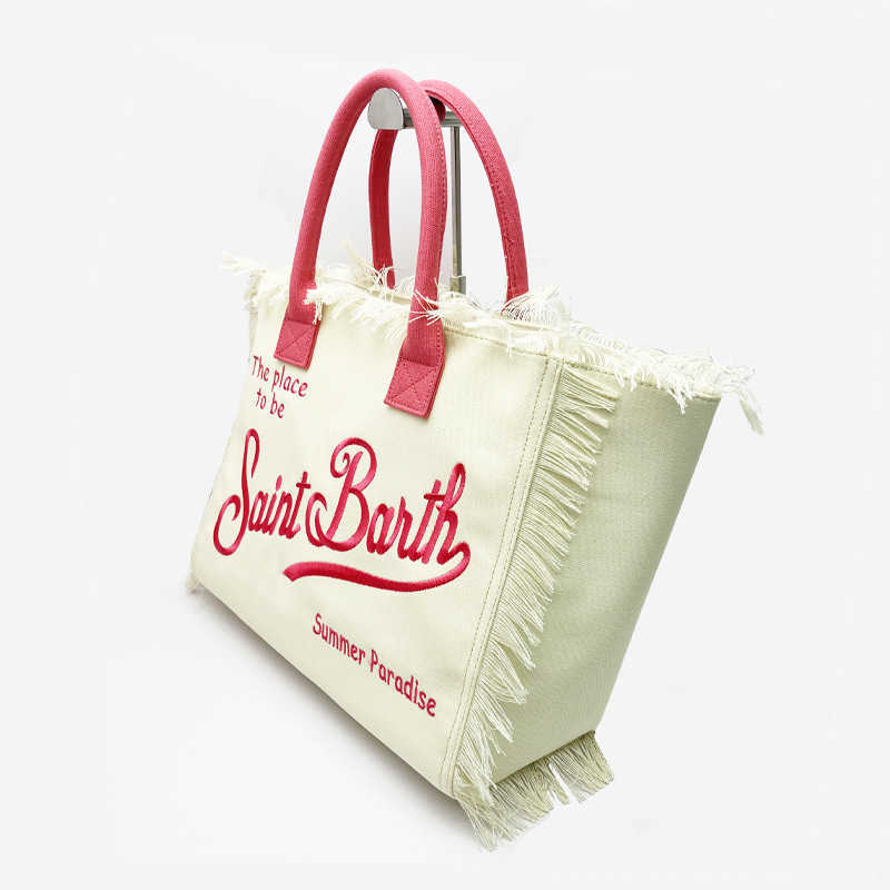 Saint Bart's New Women's Large Capacity Leisure Travel Canvas Embroidered Handmade Tassel Handbag Tote Bag 250315