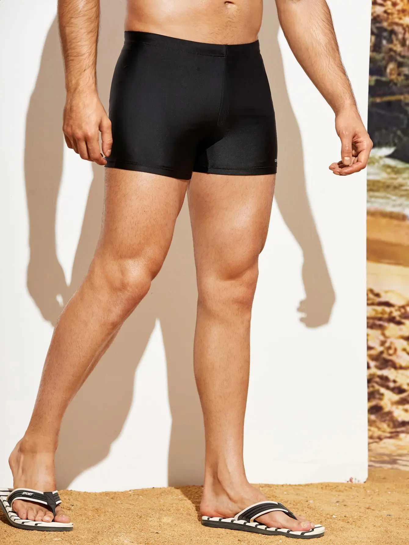 Mens Solid Color Tight Flat Angle Swimming Pants 250311