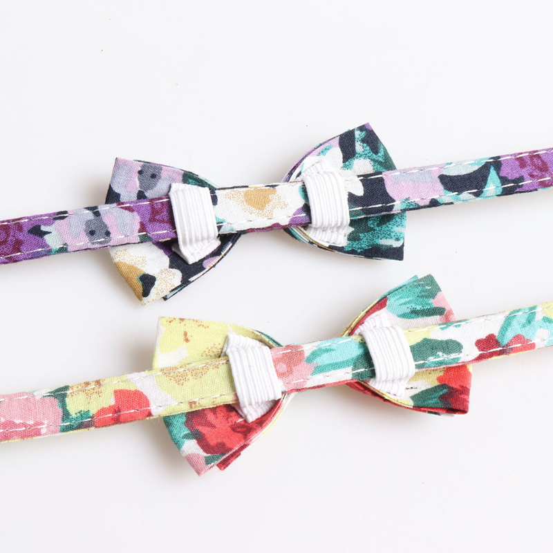 Breakaway Cat Collar with Bow Tie and Bell Floral Oil Painting Style Cat Kitten Collar with Removable Bowtie Adjustable Safety Collars for Girl Cats B