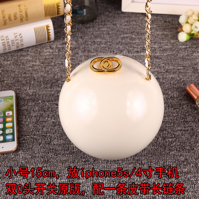 Large Handheld Pearl Banquet Makeup Women's Round Acrylic Hard Box Earth Diagonal Cross Bag Crystal Evening Bag