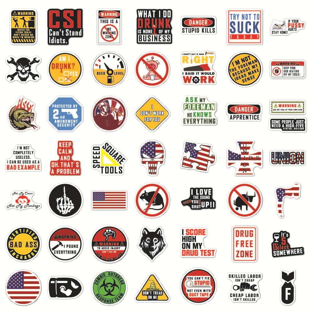 50pcs/lot Safety Helmet Stickers Waterproof Graffiti Warning Decales Decoration for Car Motor Computer Skateboard Luggage Helmet Sticker
