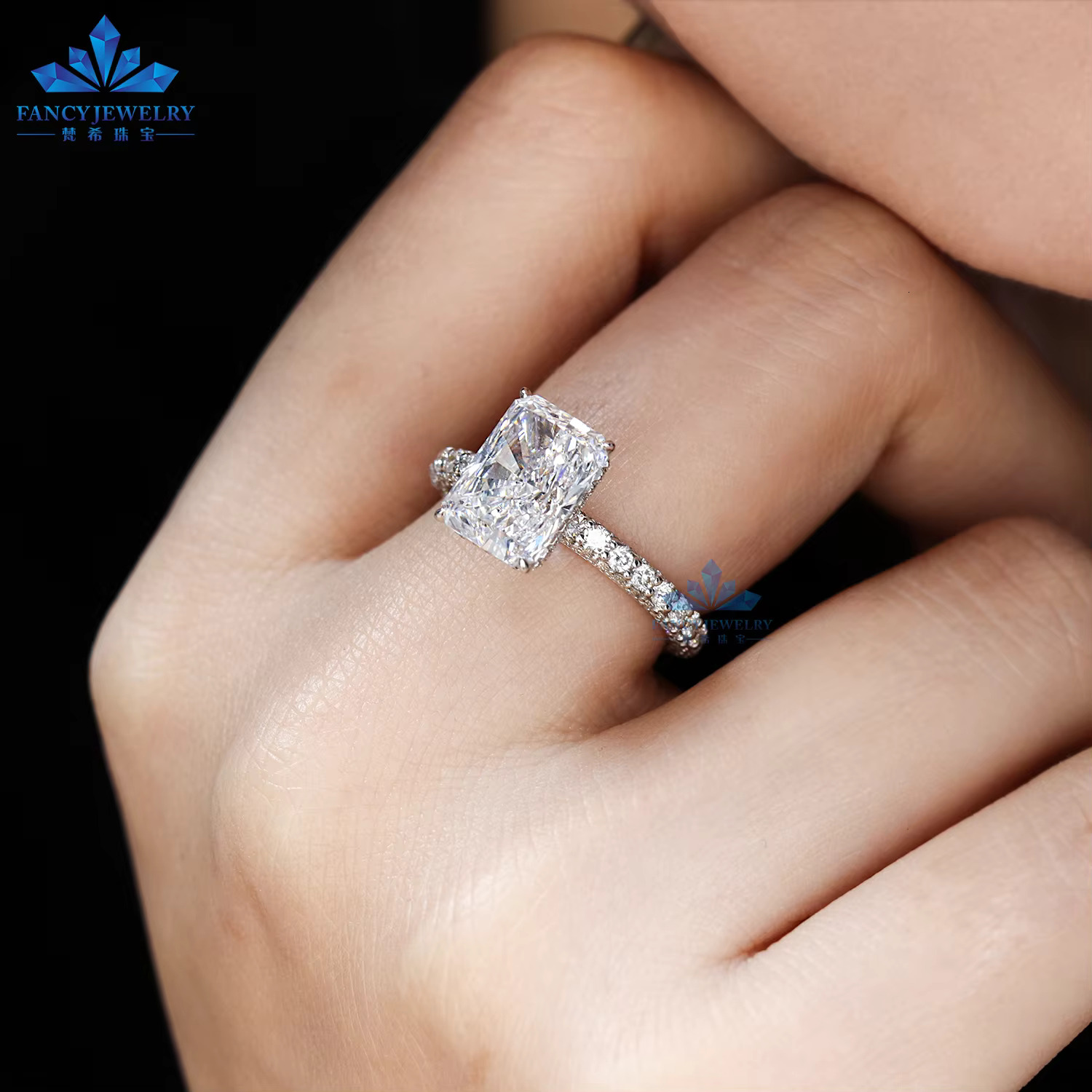 Custom Engagement Wedding Ring Jewelry 18k Solid Gold D VS1 Radiant Cut 3ct Lab Grown Diamond Ring