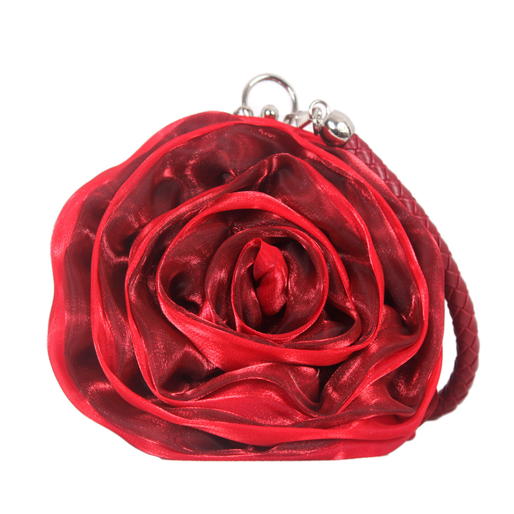 Japanese And Korean Rose Blossom Silk Bridal Wedding Dinner Cute Mini Round Handheld Women's Change Small Bag Evening Clutch