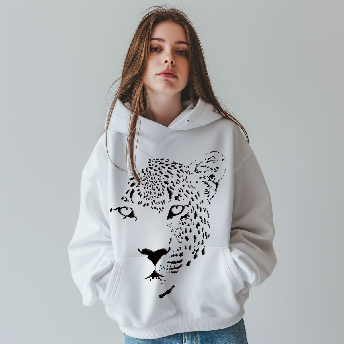 New Design Leopard Print Fashionable 3D Digital Printing Hooded Autumn/Winter Hoodie