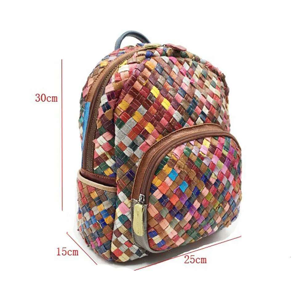 Vintage Backpack Genuine Daypack Large Capacity Rucksack For Women Cow Leather Weave Bag