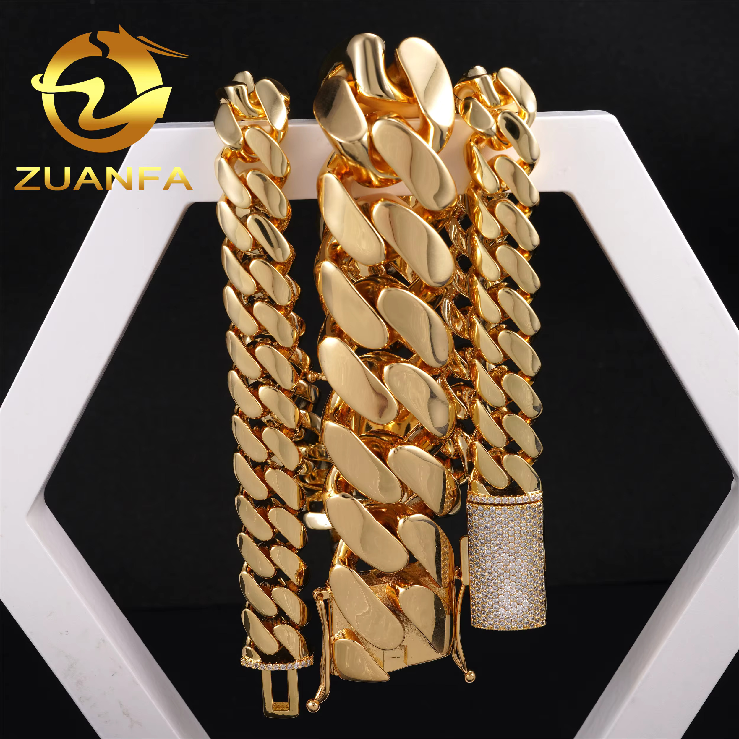 18k Gold Plated 30mm Big Miami Cuban Chain Bracelet Brass Cuban Men Necklace Chain Men Chain