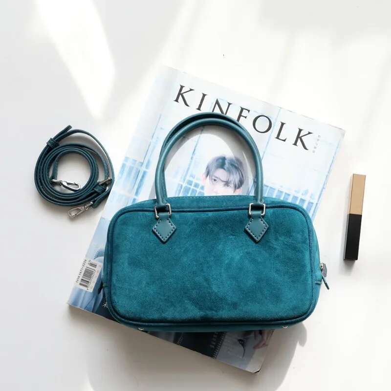 Real Suede Leather Boston Square Women Crossbady Shoulder Bag Frosted Cowhide Bolsos Vintage Zip Handbag