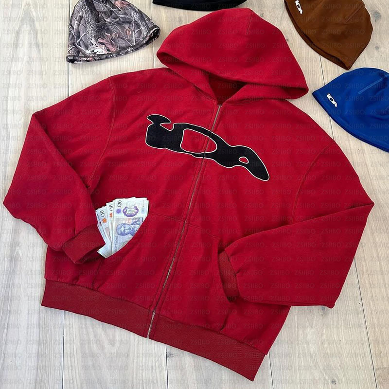 Trendy brand new minimalist hip-hop daily casual geometric pattern printed zipper hooded sweatshirt for women 250103