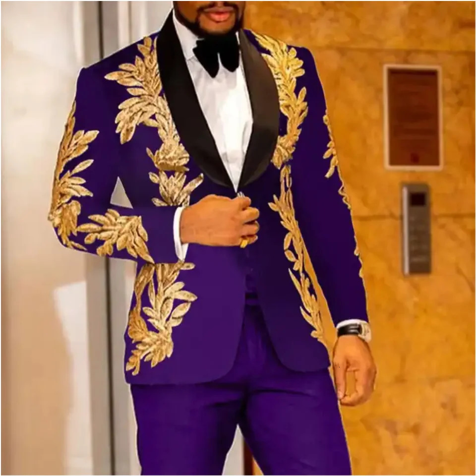 Royal Blue Shinny Embroidered Mens Suits 2 Pieces Sequin Blazers Tuxedos Wedding Groom Dress Stage Celebrity Host JacketPants 250312