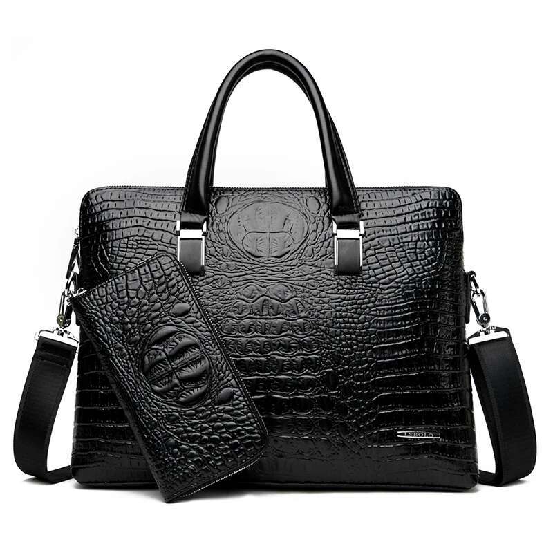 Alligator Briefcase For Man PU Leather Crocodile Tote Handbag Laptop 14 Male Shoulder Business Messenger Crossbody Side Bag