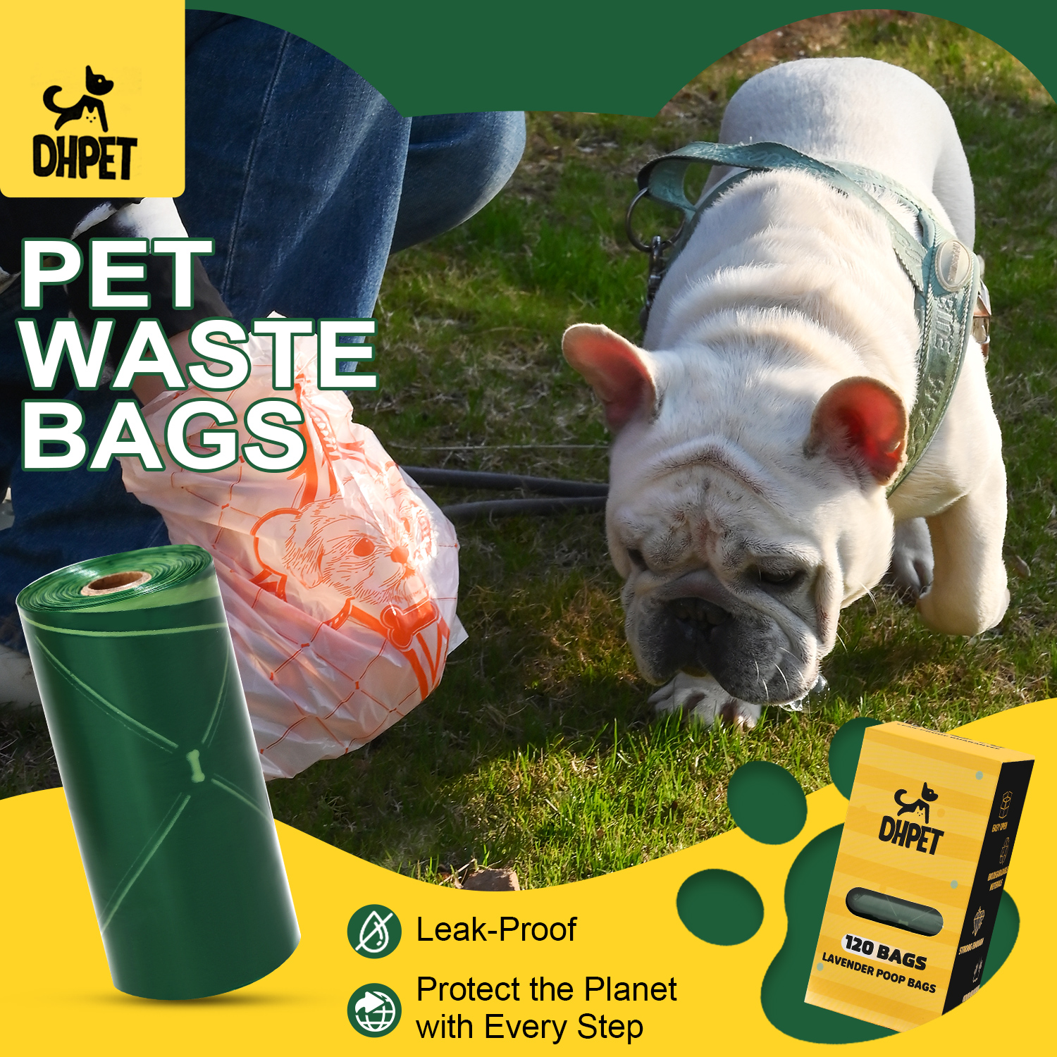 DHPET Basics Dog Poop Bags 100% Leak Proof Lavender Scented Poop Bags for Dogs 120 Bags 8 Pack of 15 13 x 9 Inch