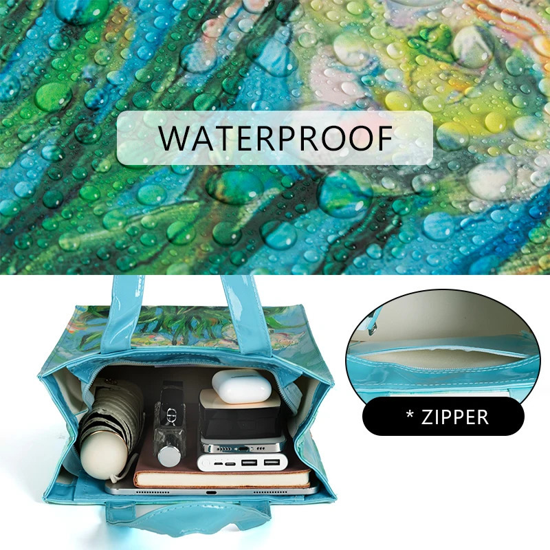 Womens Floral Printed PVC Shopping Purse Big Summer Eco Tote Beach Handbags Large Casual Student Bookbag 250305