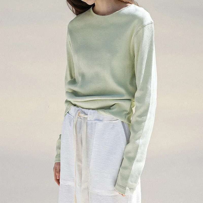 Cotton Round Neck Long-Sleeved White T-Shirt Women's Spring New Threaded Haruku Chic Basic Tees Casual Female Tops