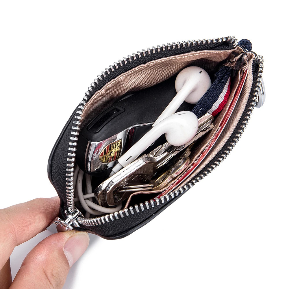 Genuine Coin Purse Mini Ultra-thin Small Zipper Cute Wallet Soft Cowhide Leather Drivers License Key Bag Card Holder