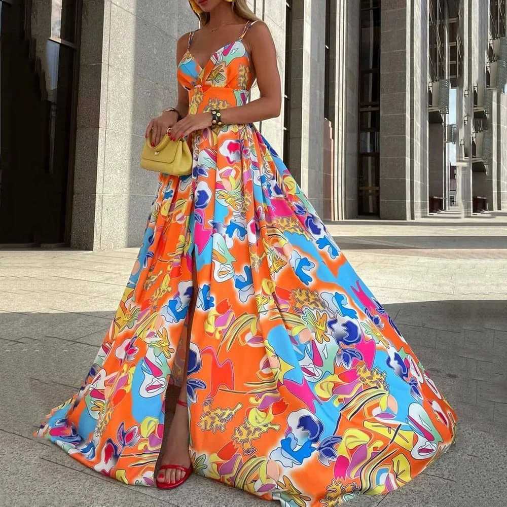 Urban Sexy Dresses Y9284 2025 Summer New European American Womens Chiffon Printing Dr Bohemian Vacation Style Slvel Dr Y2403126ZJ4