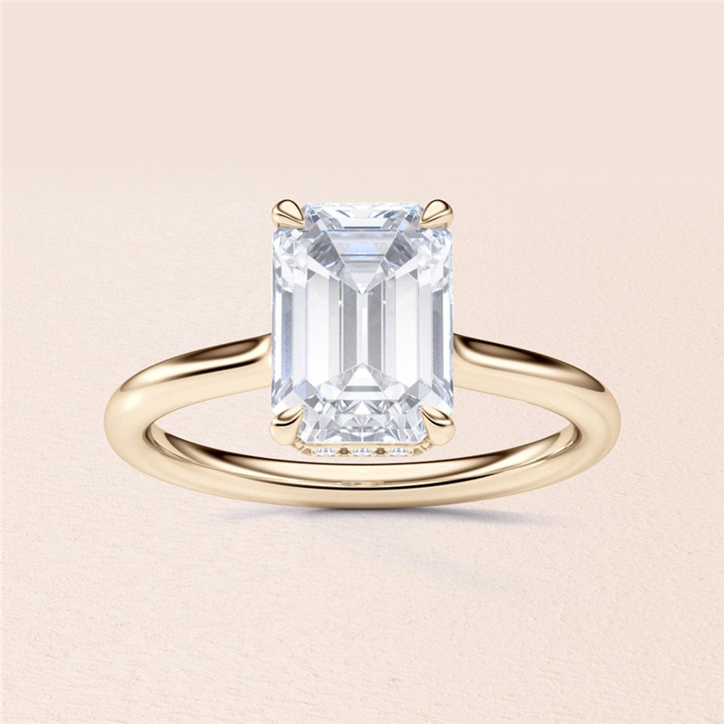 Jewelry 3 Carat Emerald Cut Lab Diamond Engagement Ring Hidden Halo 18K Yellow Gold Solitaire Emerald Diamond For Women Wedding