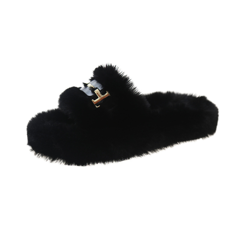 free shipping designer slippers sandals slides Plush women shoe black pink beige brown indoor casual shoes sandal new