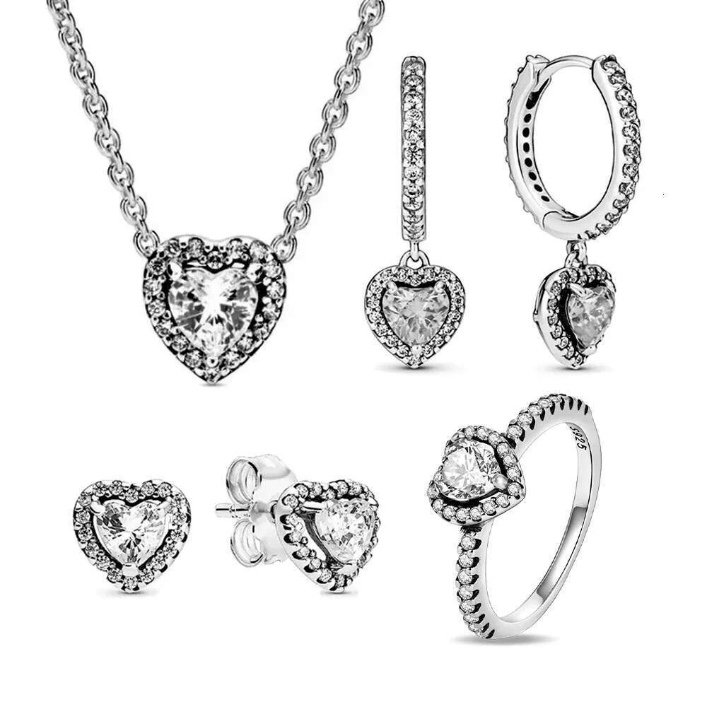 925 Sterling Silver White Shiny Love Full Of Dia Series Fit Rings Necklaces Earrings Womens Sweet Jewelry Gifts