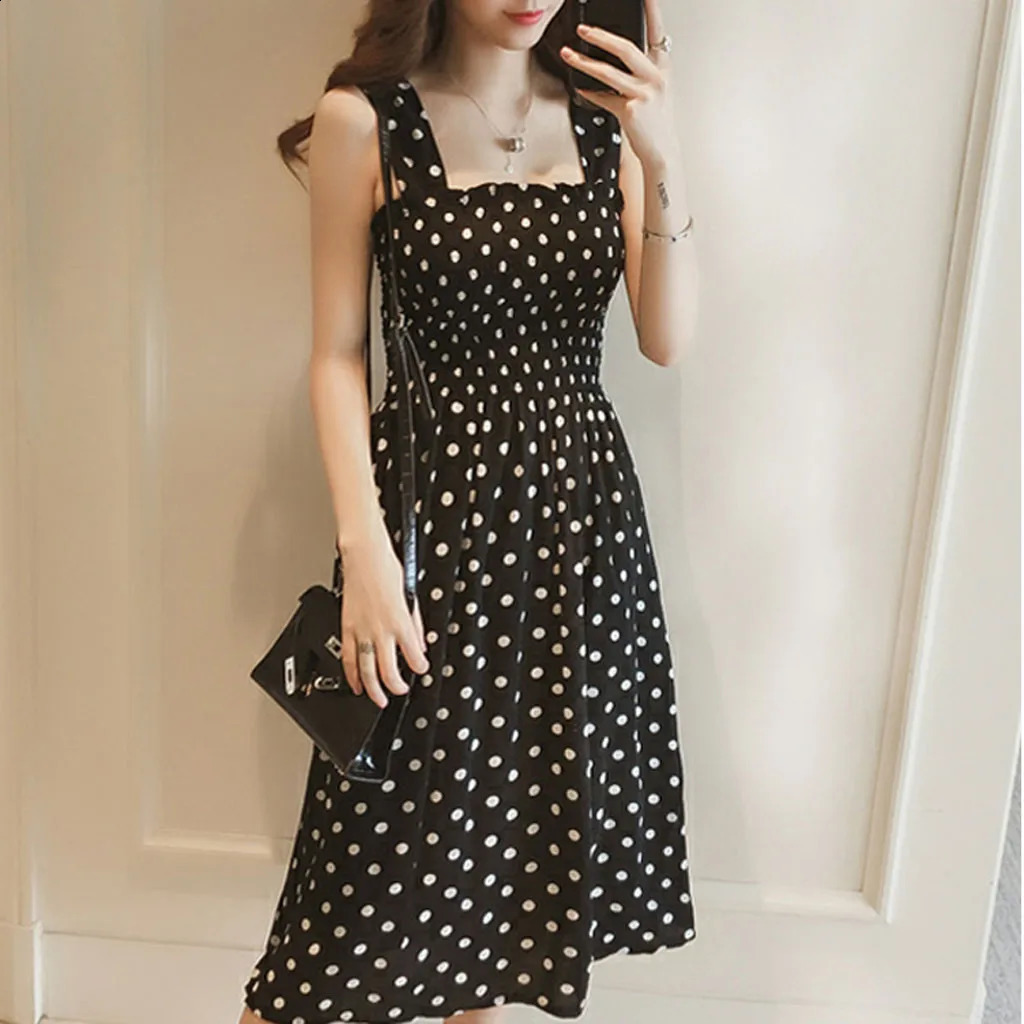 Womens Dresses Summer Fashion Loose None Sleeve Polka Dot Shoulder Plus Size Casual Dress Sexy Dresses 250313