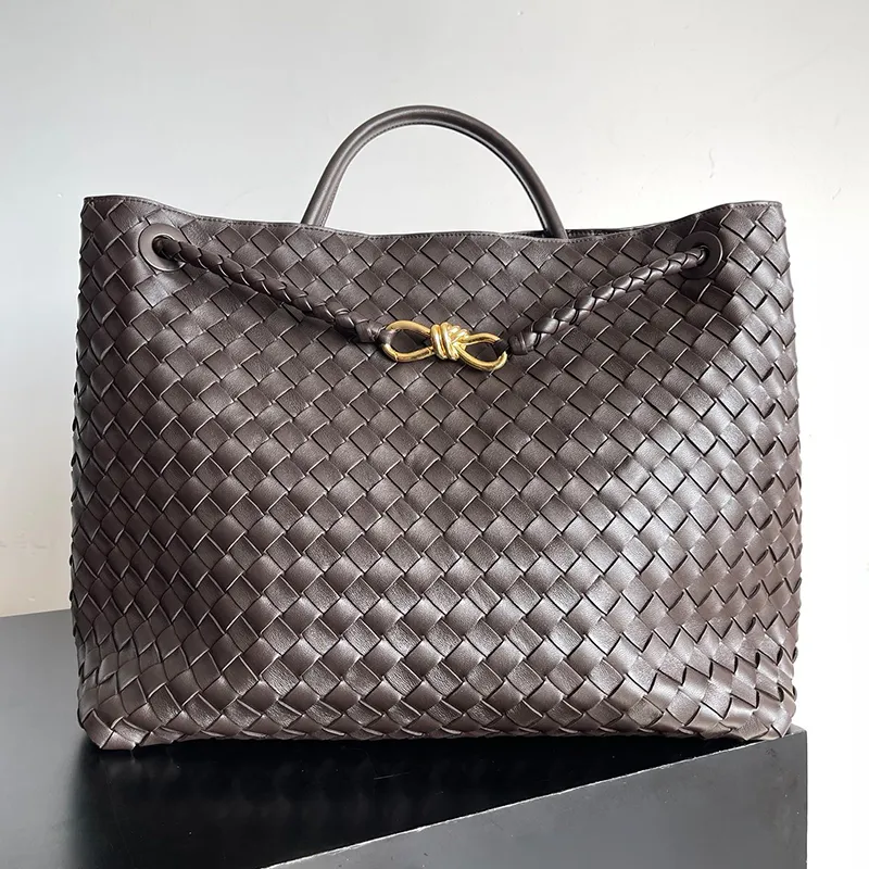 Designer Knitted Woven Treatment Large Brown Suede Tote Bag Crocodile Leather Summer Style