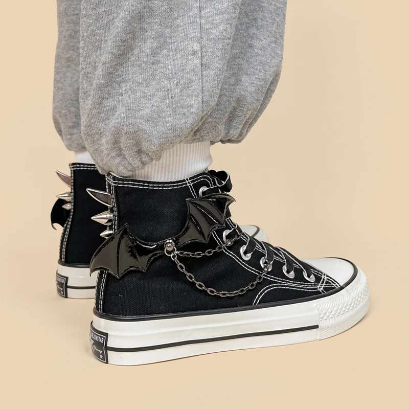 Black Punk Gothic High Top Canvas Shoes - Handmade hot Women's Sneakers for Casual & Student Style