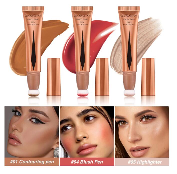 Cream Contour Blusher Wand Highlighter Blush With Cushion Liquid Face Bronzer Stick Applicator Makeup Cosmetics
