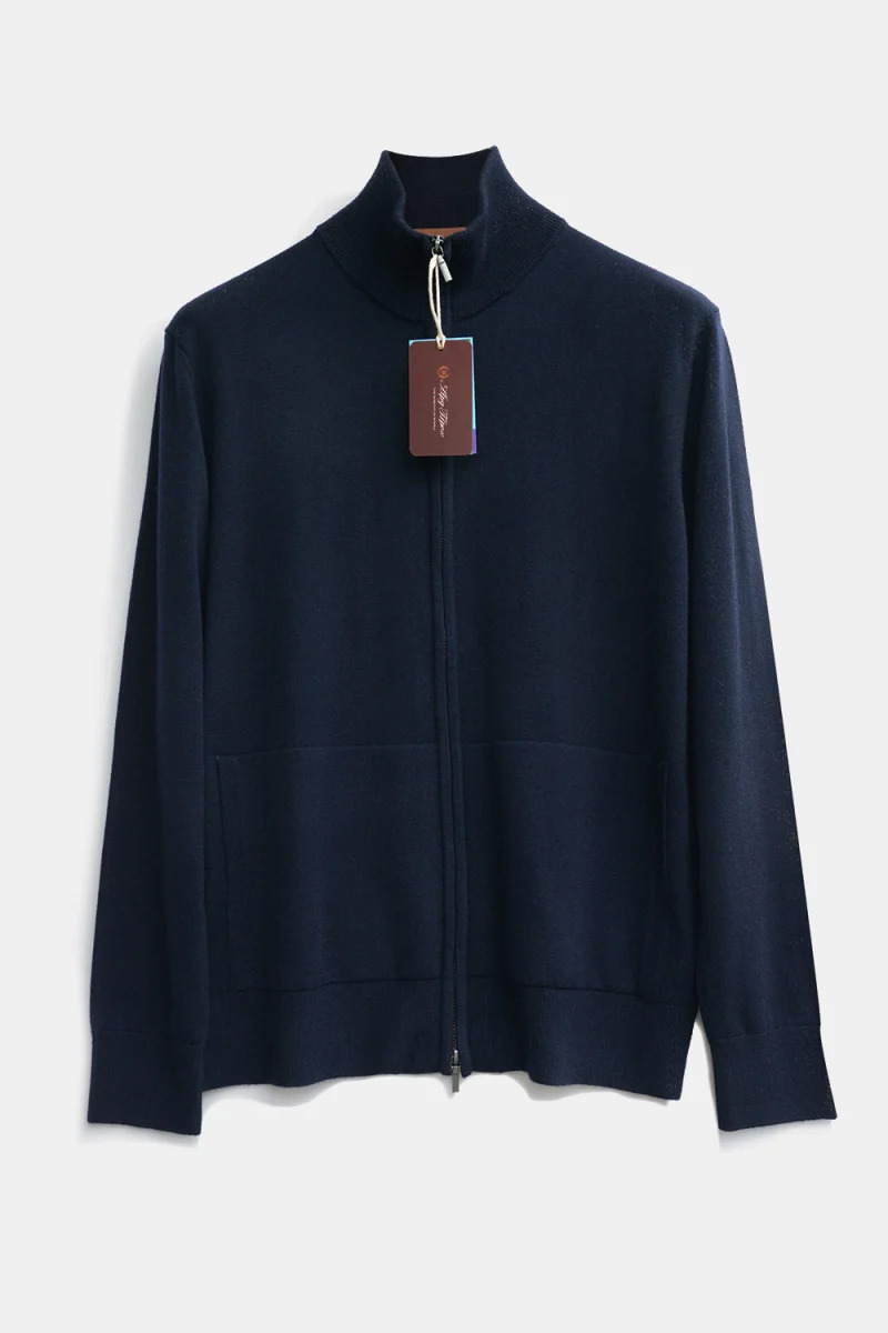 Chinese winter wool blend mens bomber retro knitted zipper cardigan 250313